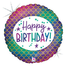 Load image into Gallery viewer, 18&quot; Happy Birthday Holographic Mermaid Scales Balloon
